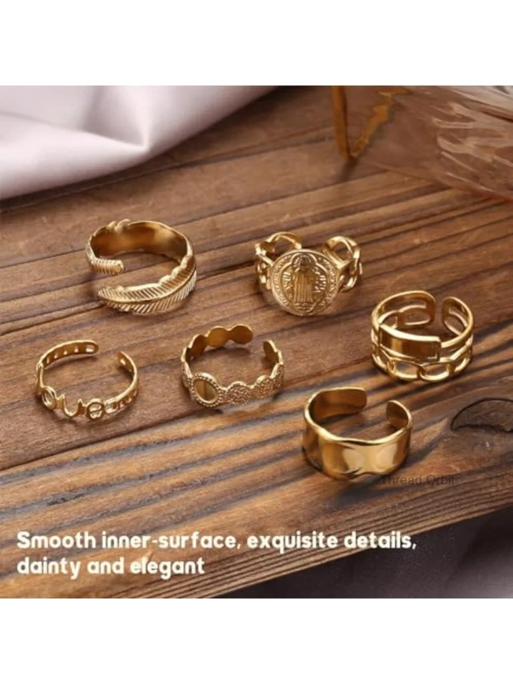 18K Gold Plated Stainless Steel Stacking Rings Set - 12 Pcs Adjustable Open Band
